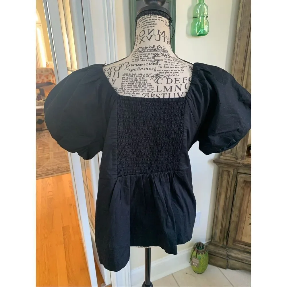 Puff-Sleeve Smocked Babydoll Blouse